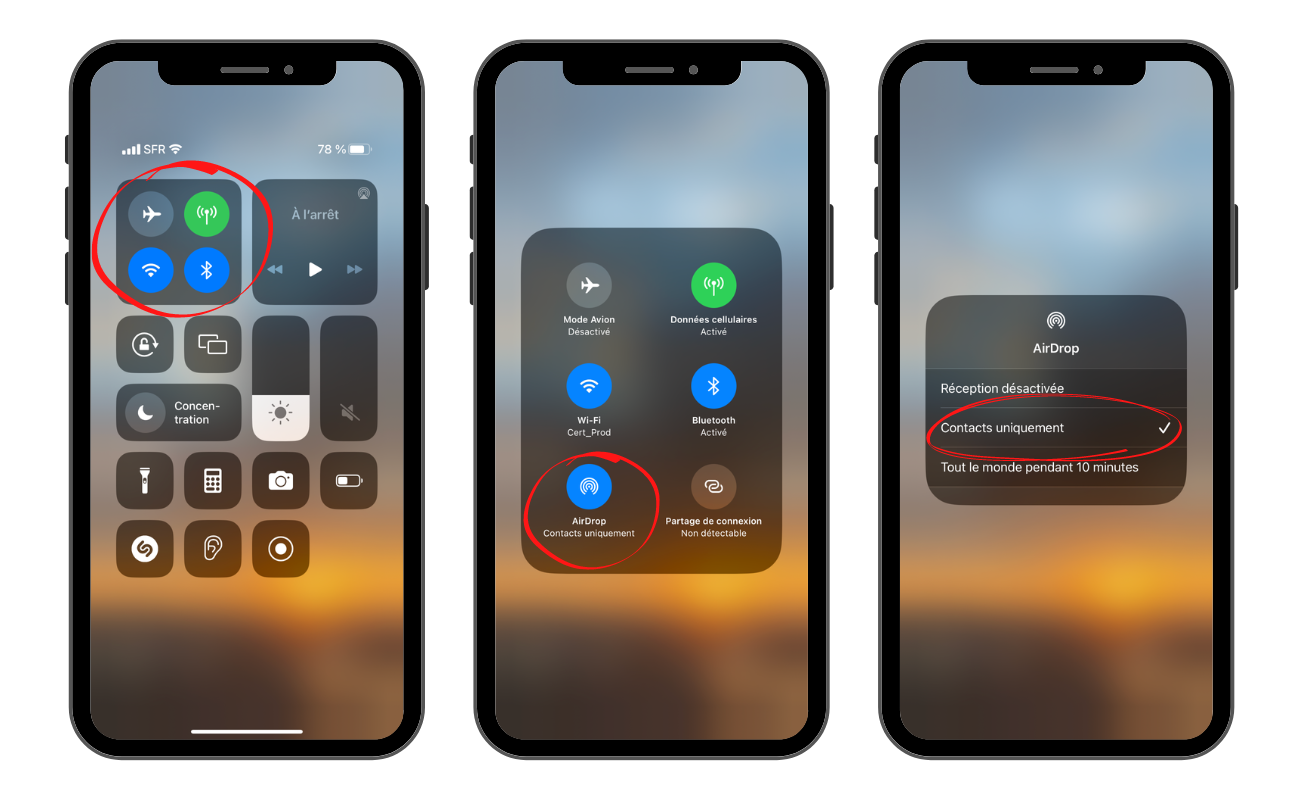 vue écran, fonctionnalité Airdrop iPhone